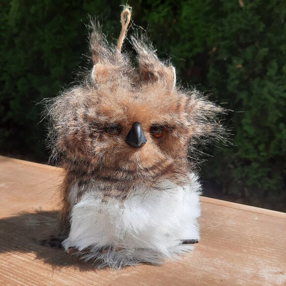 Brown Furry 7" Owl Ornament Ugly Lightweight Decoration - Picture 1 of 5